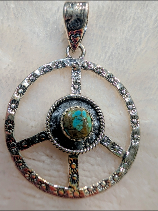 Jewelry - Silver Turquoise Peace Pendant with a #8 Turquoise Stone Center